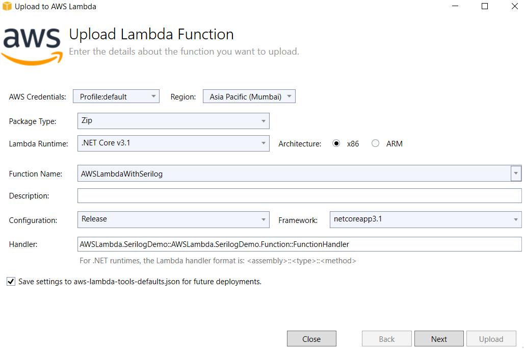Serilog in AWS Lambda using .NET Core
