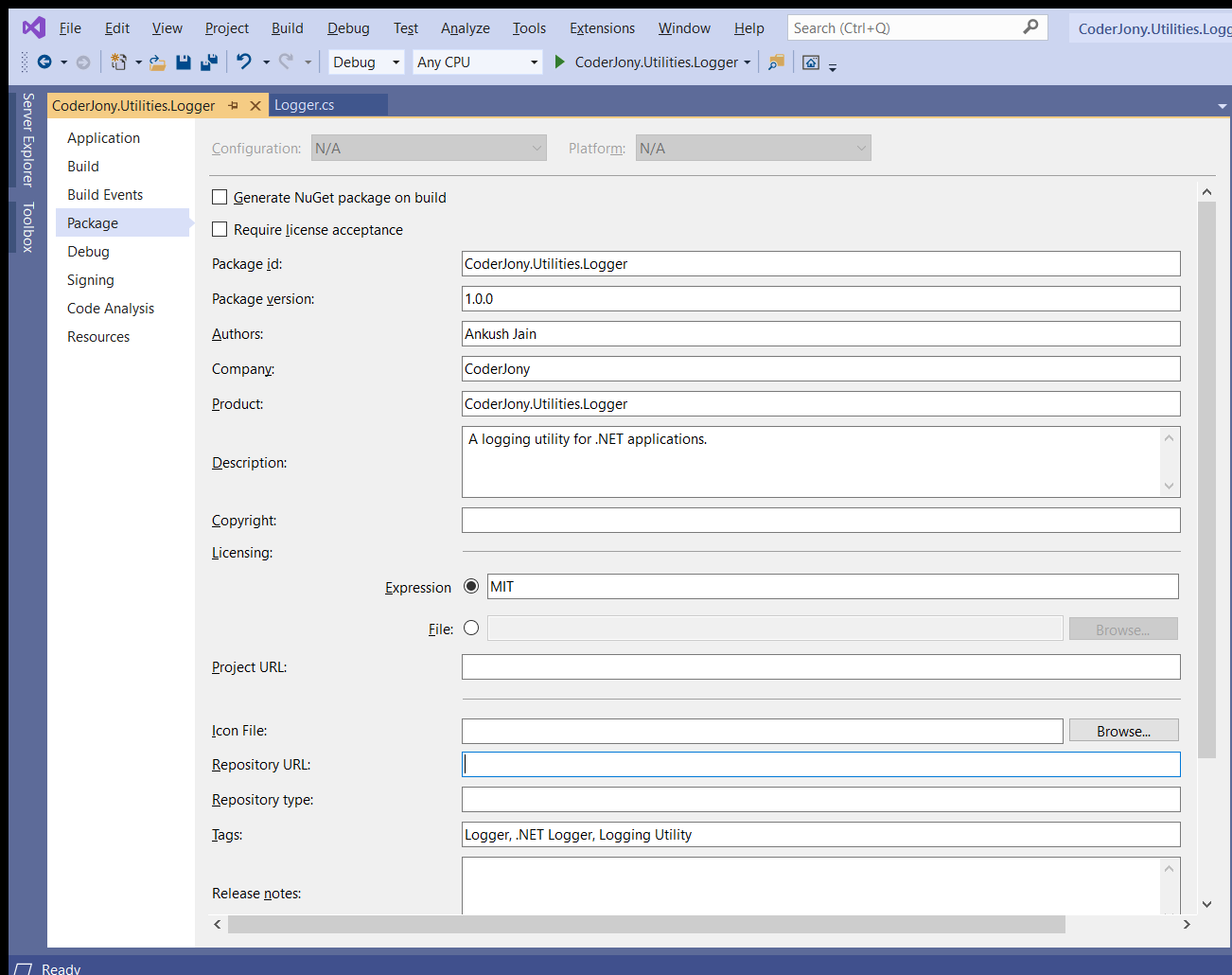 Creating NuGet package using Visual Studio 2019 and deploying it to Nuget.org