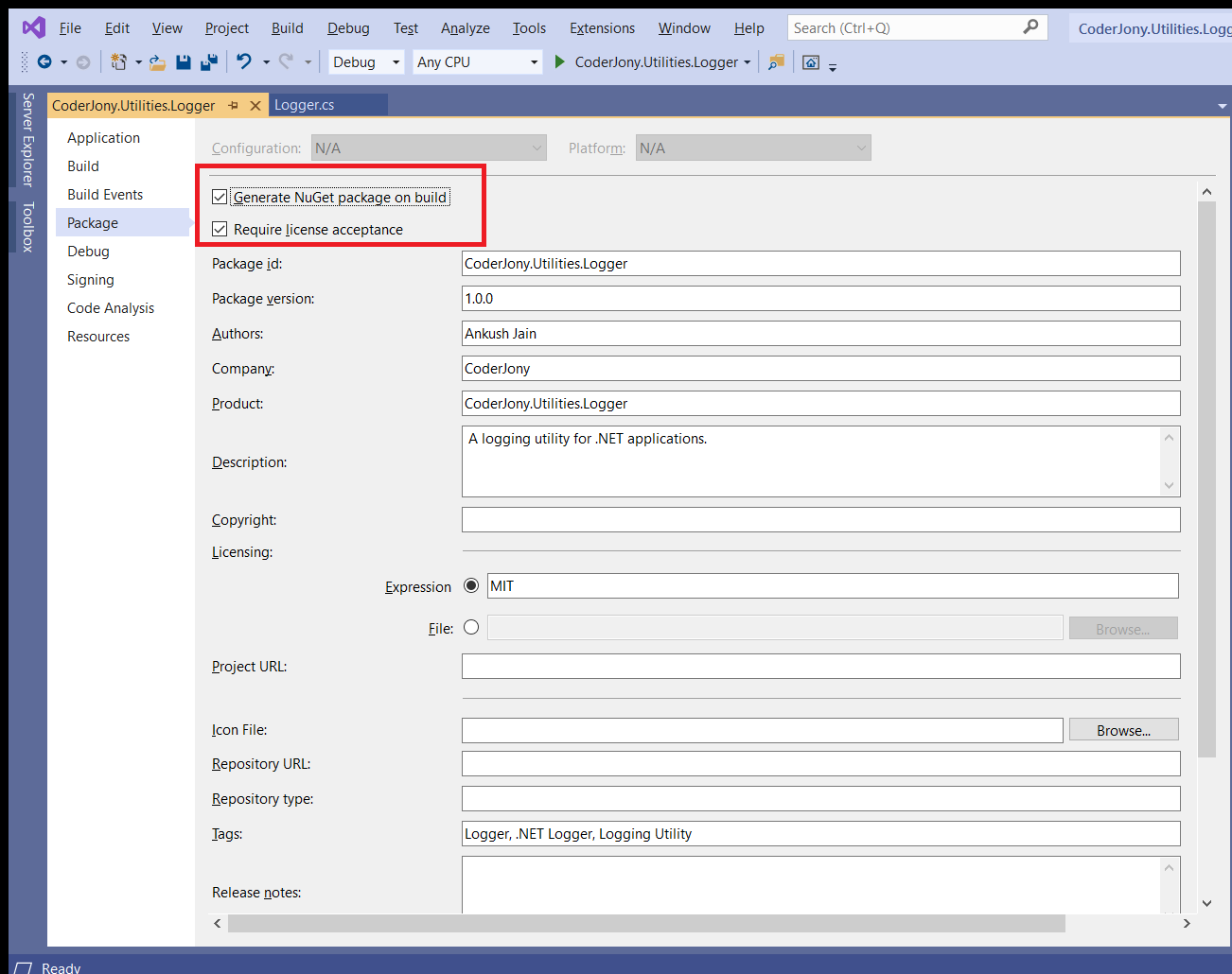 Creating NuGet package using Visual Studio 2019 and deploying it to Nuget.org