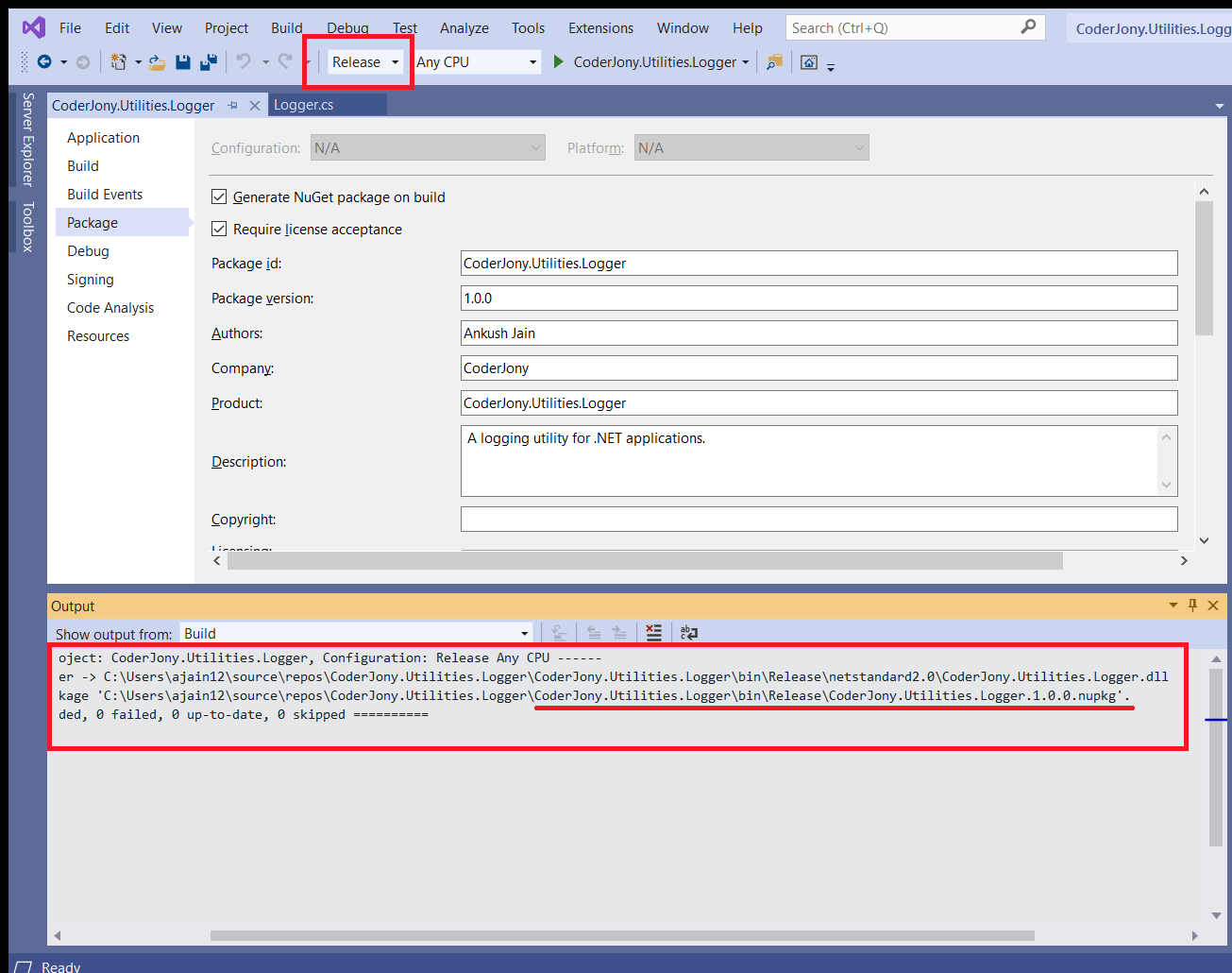 Creating NuGet package using Visual Studio 2019 and deploying it to Nuget.org