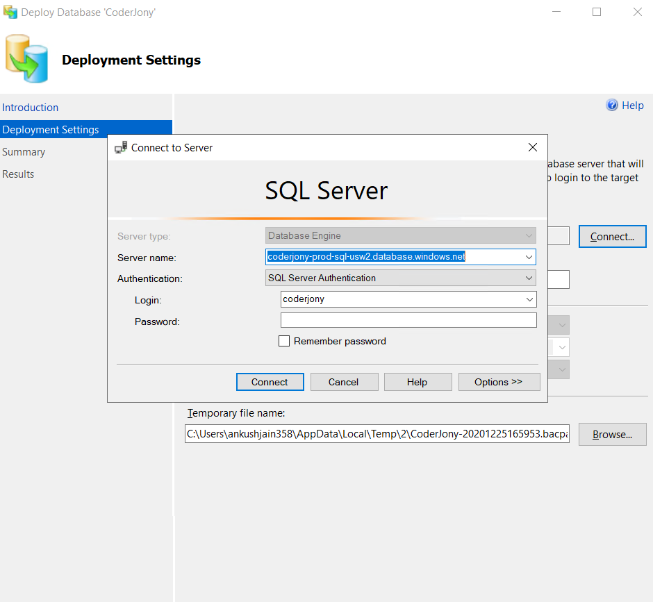 Moving Local SQL Server Database to Azure SQL Database