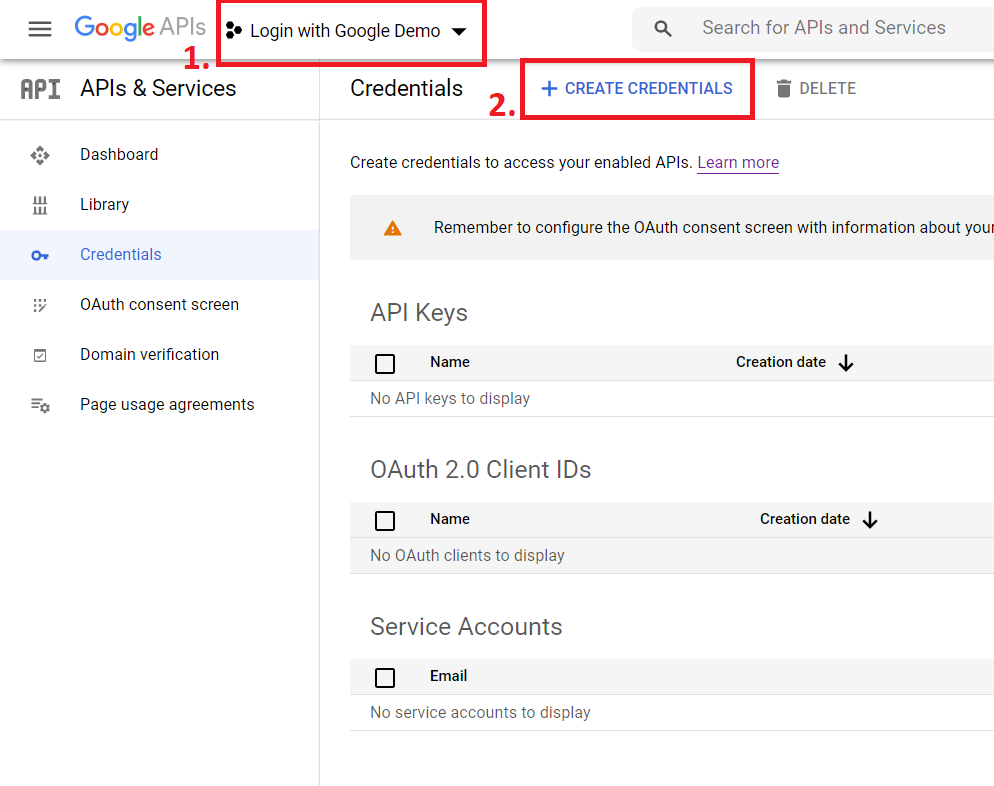 Register a Client application in Google to access Google APIs via OAuth 2.0