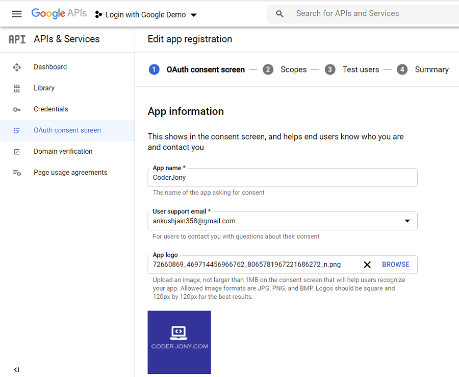 Register a Client application in Google to access Google APIs via OAuth 2.0