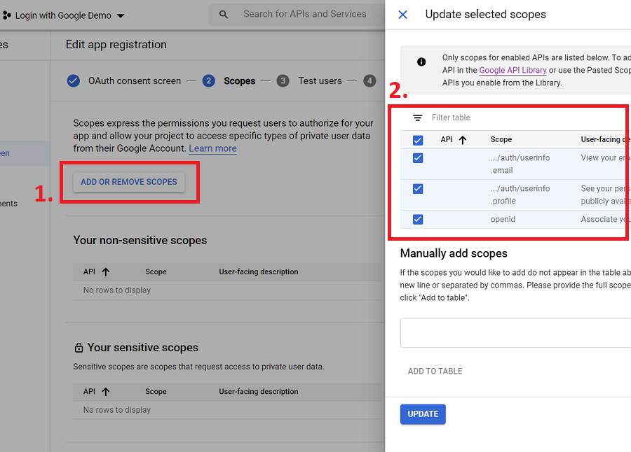 Register a Client application in Google to access Google APIs via OAuth 2.0