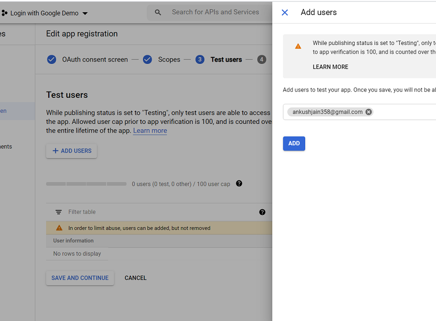 Register a Client application in Google to access Google APIs via OAuth 2.0