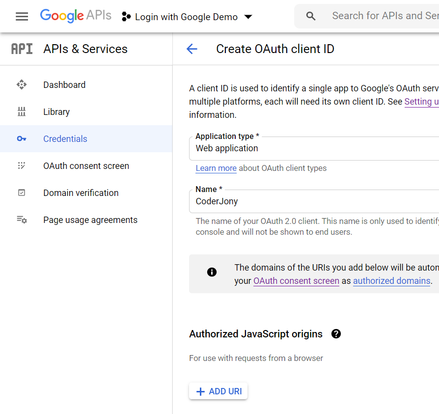 Register a Client application in Google to access Google APIs via OAuth 2.0