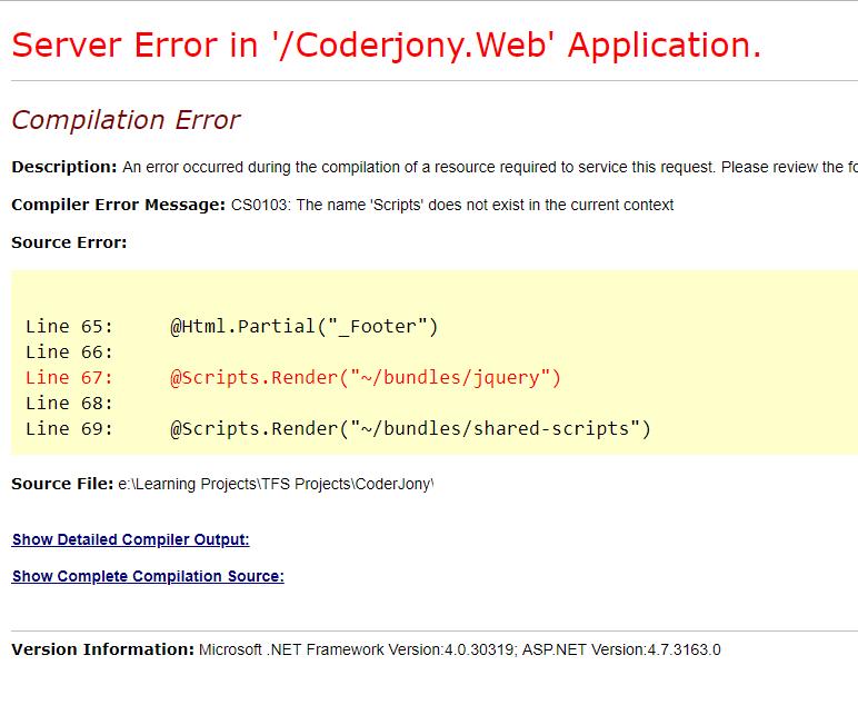 The name 'Scripts' does not exist in the current context - ASP.NET MVC Error